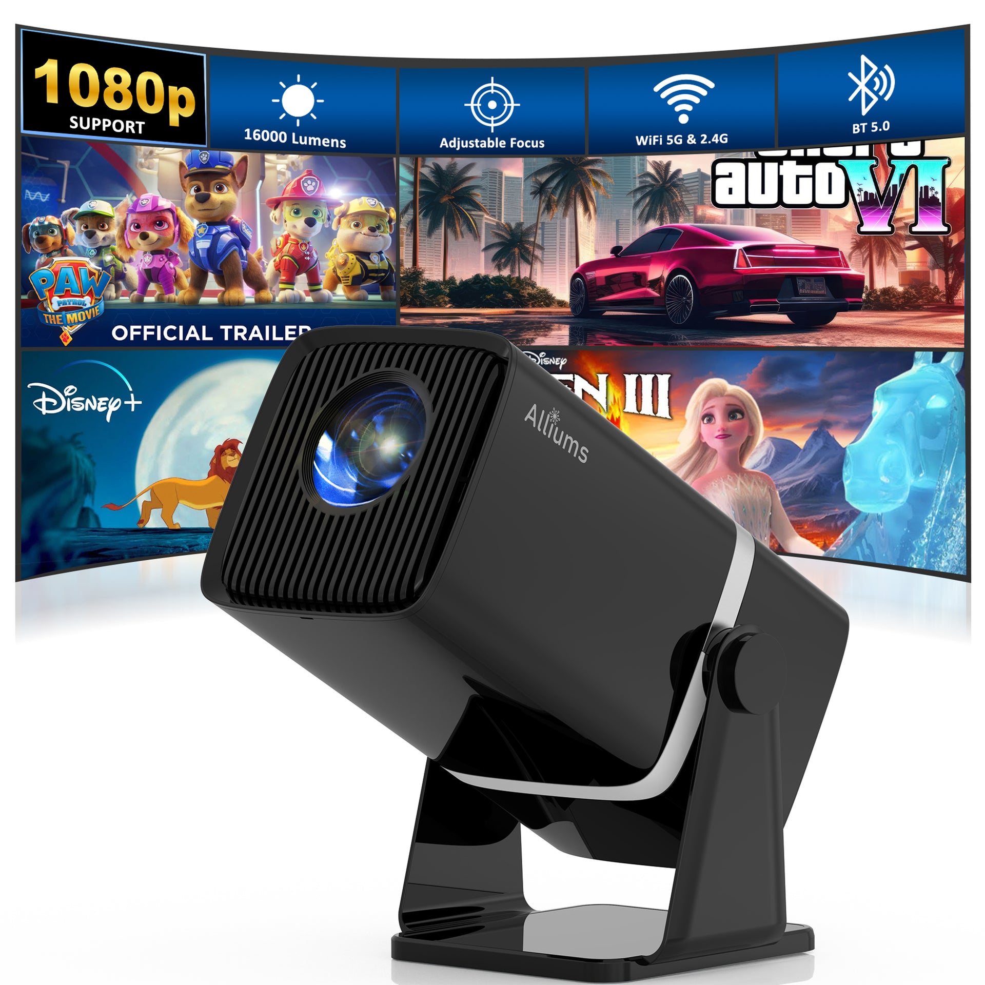 Mini Projector with 5G WiFi, 1080P Supported, Portable Projector