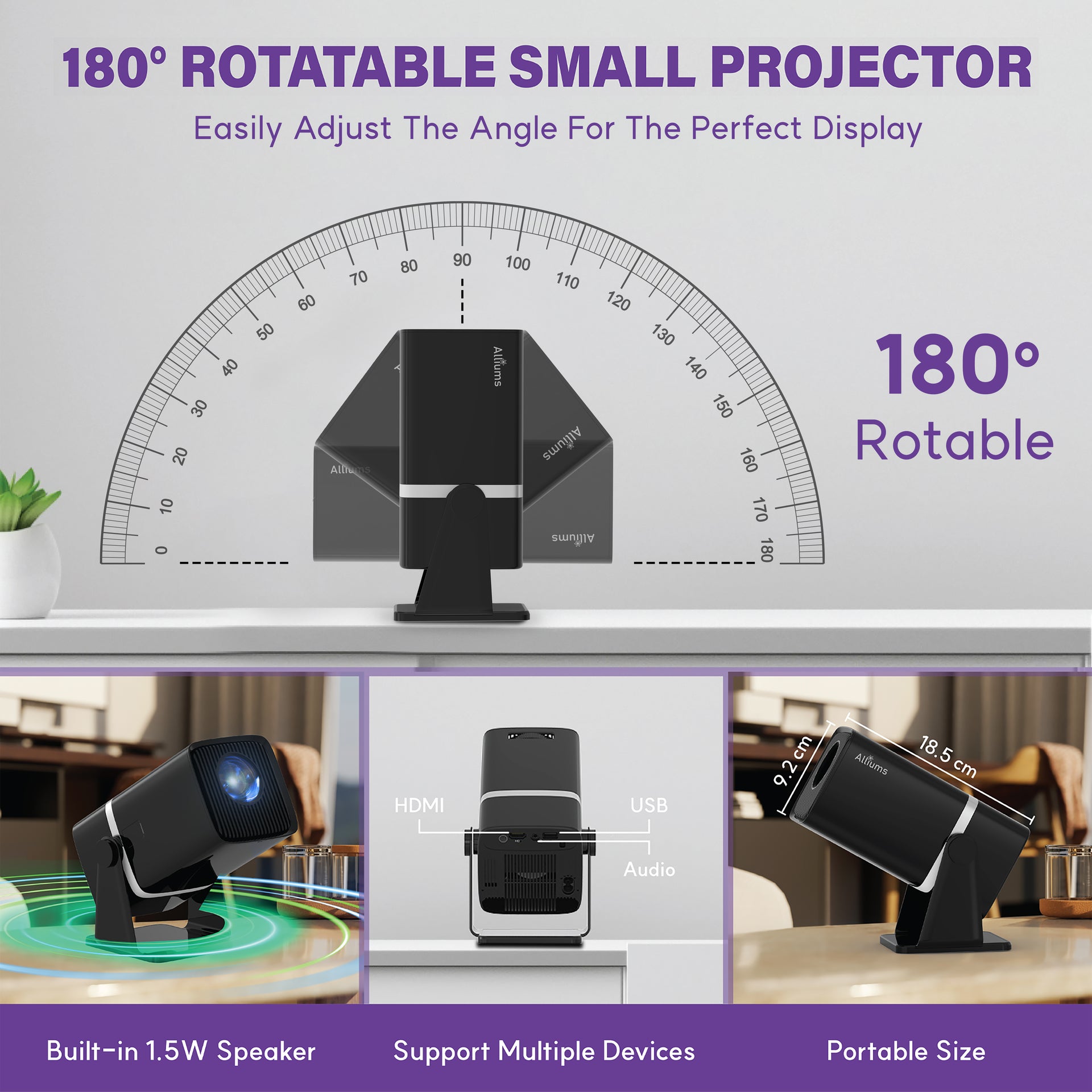 Mini Projector with 5G WiFi, 1080P Supported, Portable Projector