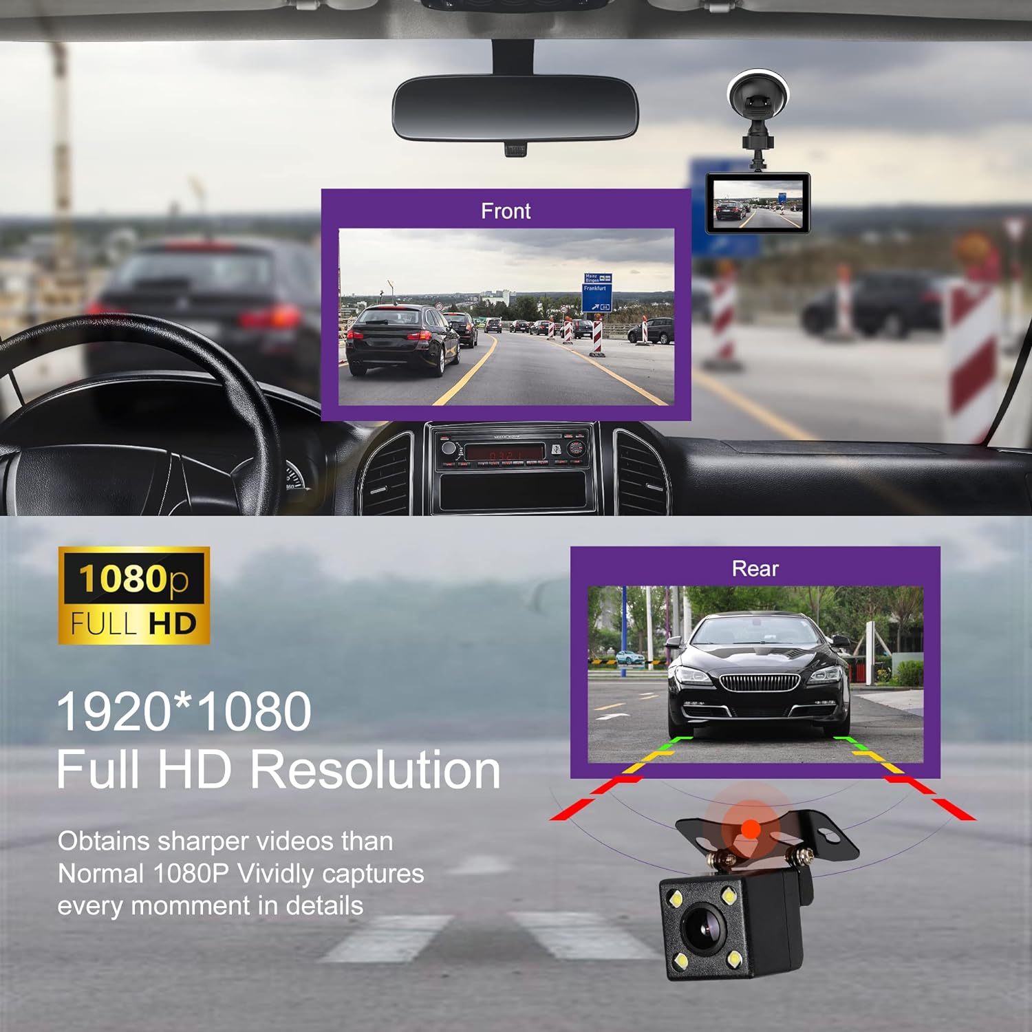 Dual Dash Camera with 1080P, 170° Wide Angle