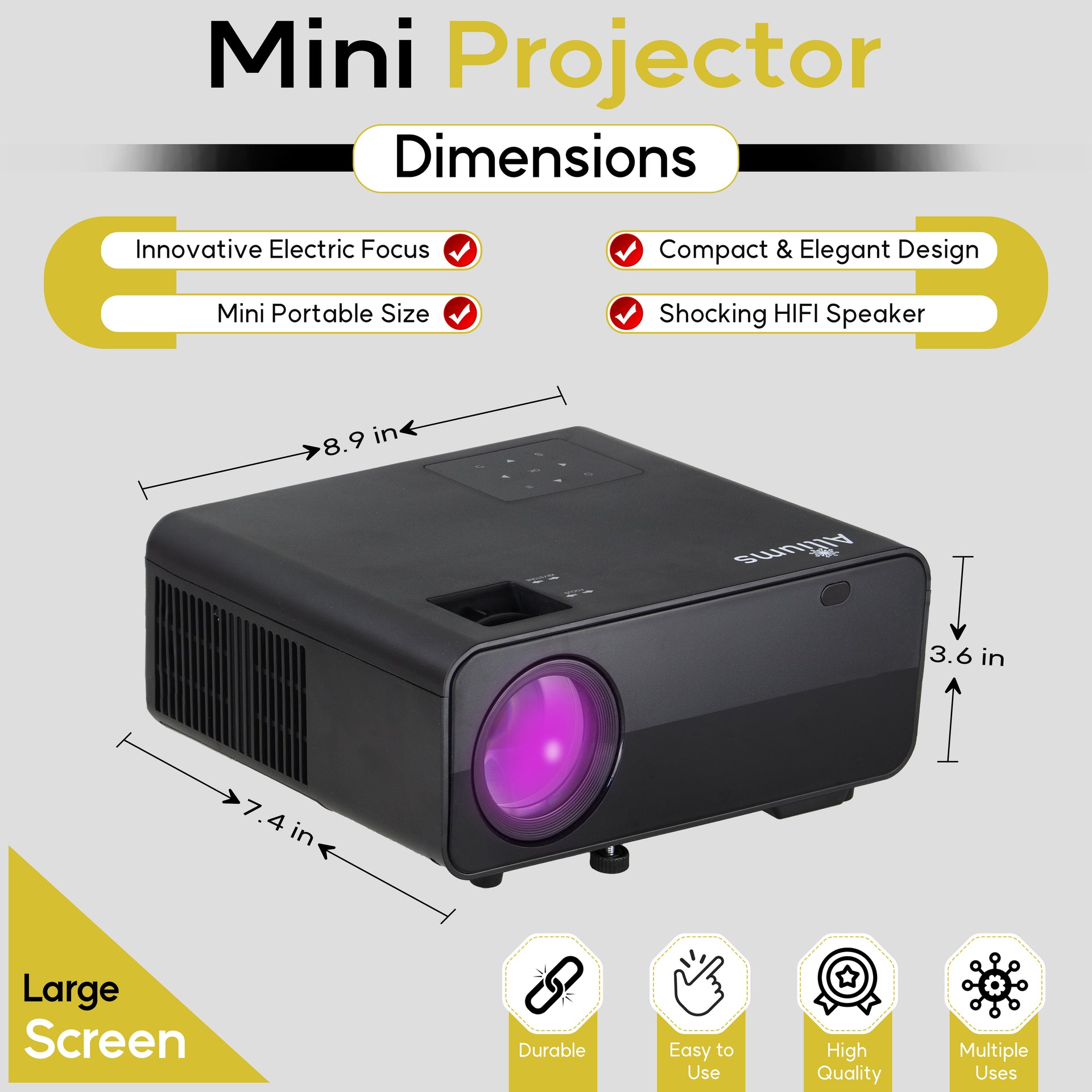Mini Portable Projector with 1080p Full HD Resolution