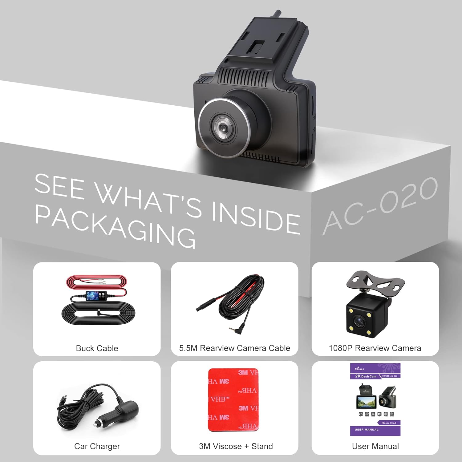 2K Dash Cam with Front and Rear Camera