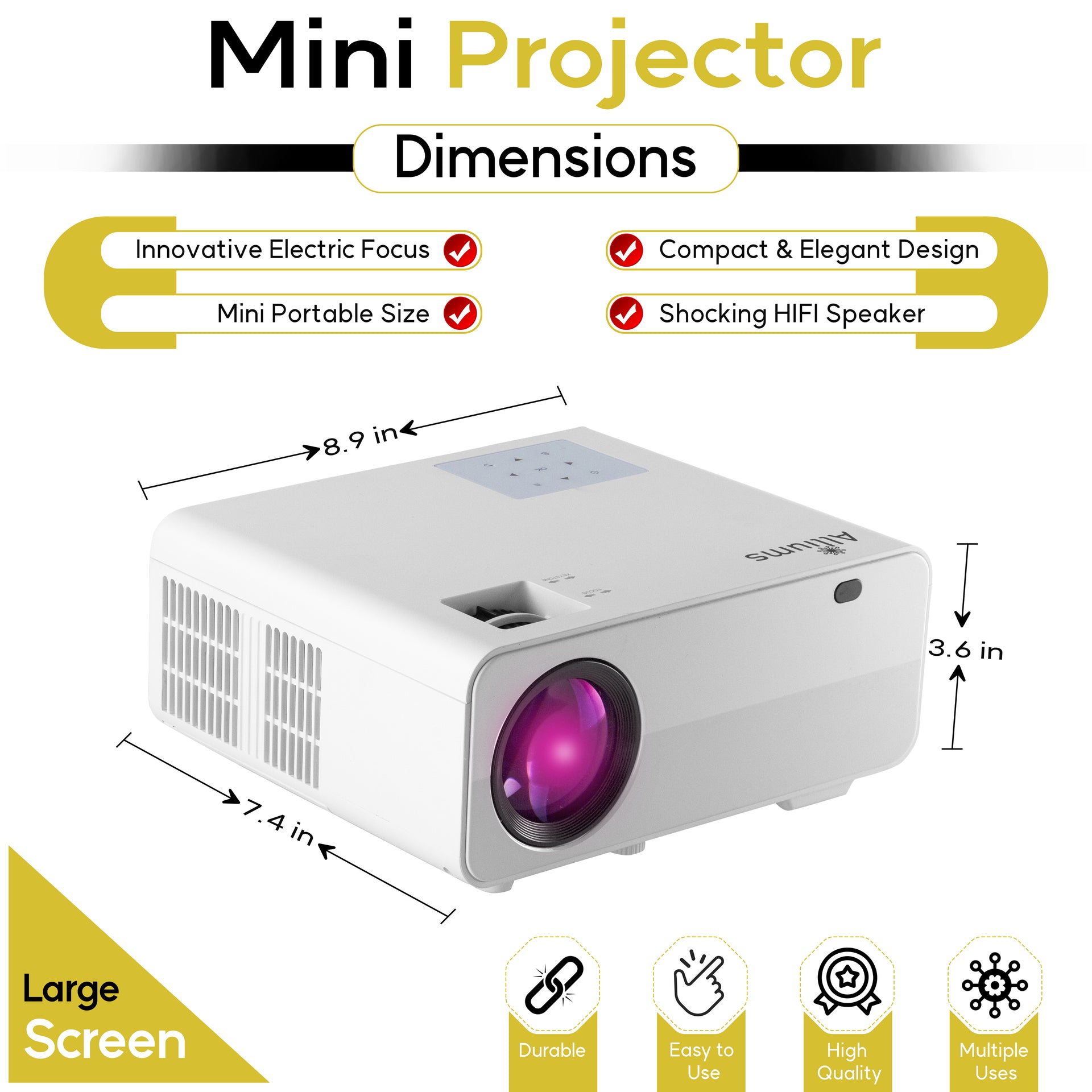 Mini Portable Projector with 1080p Full HD Resolution