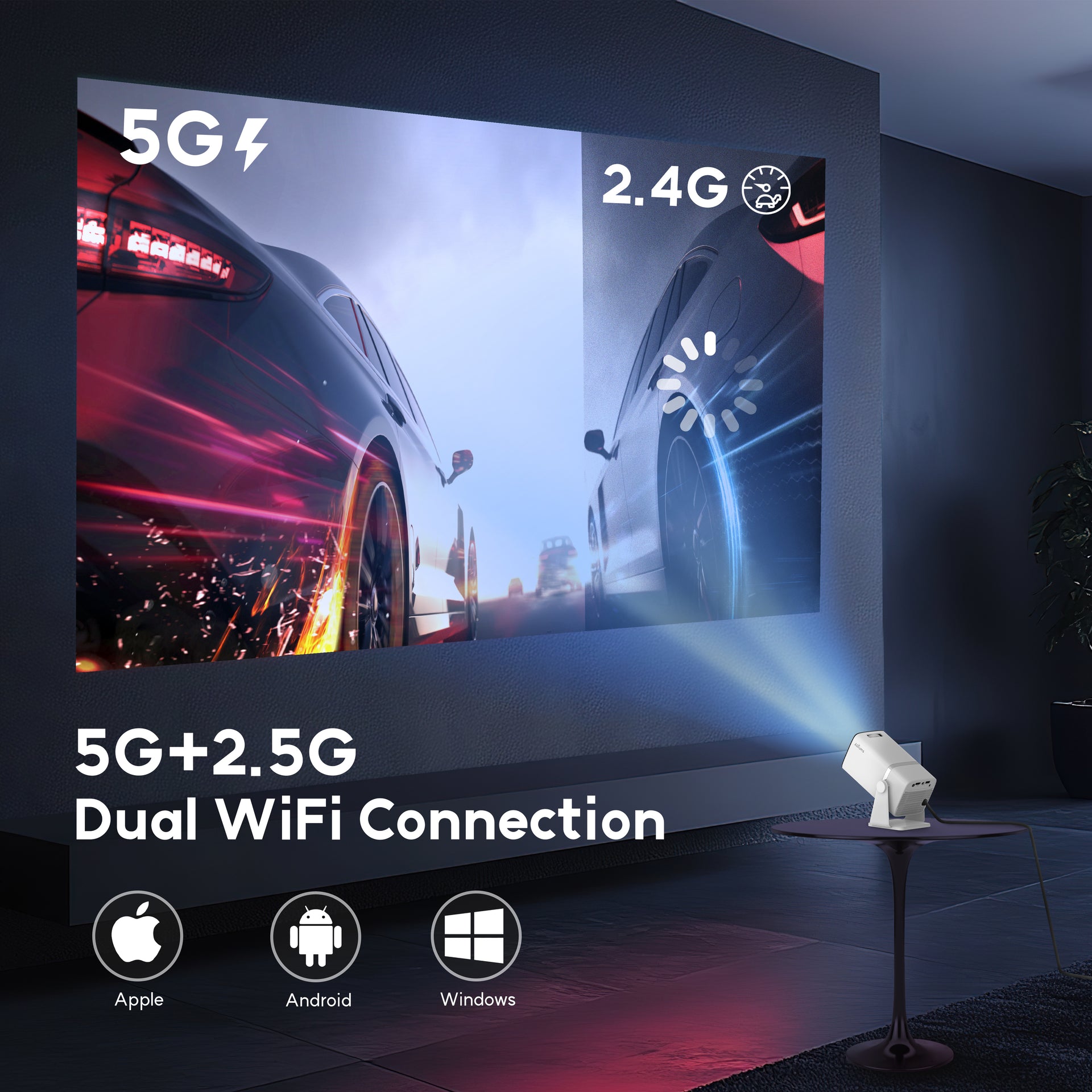 Mini Projector with 5G WiFi, 1080P Supported, Portable Projector
