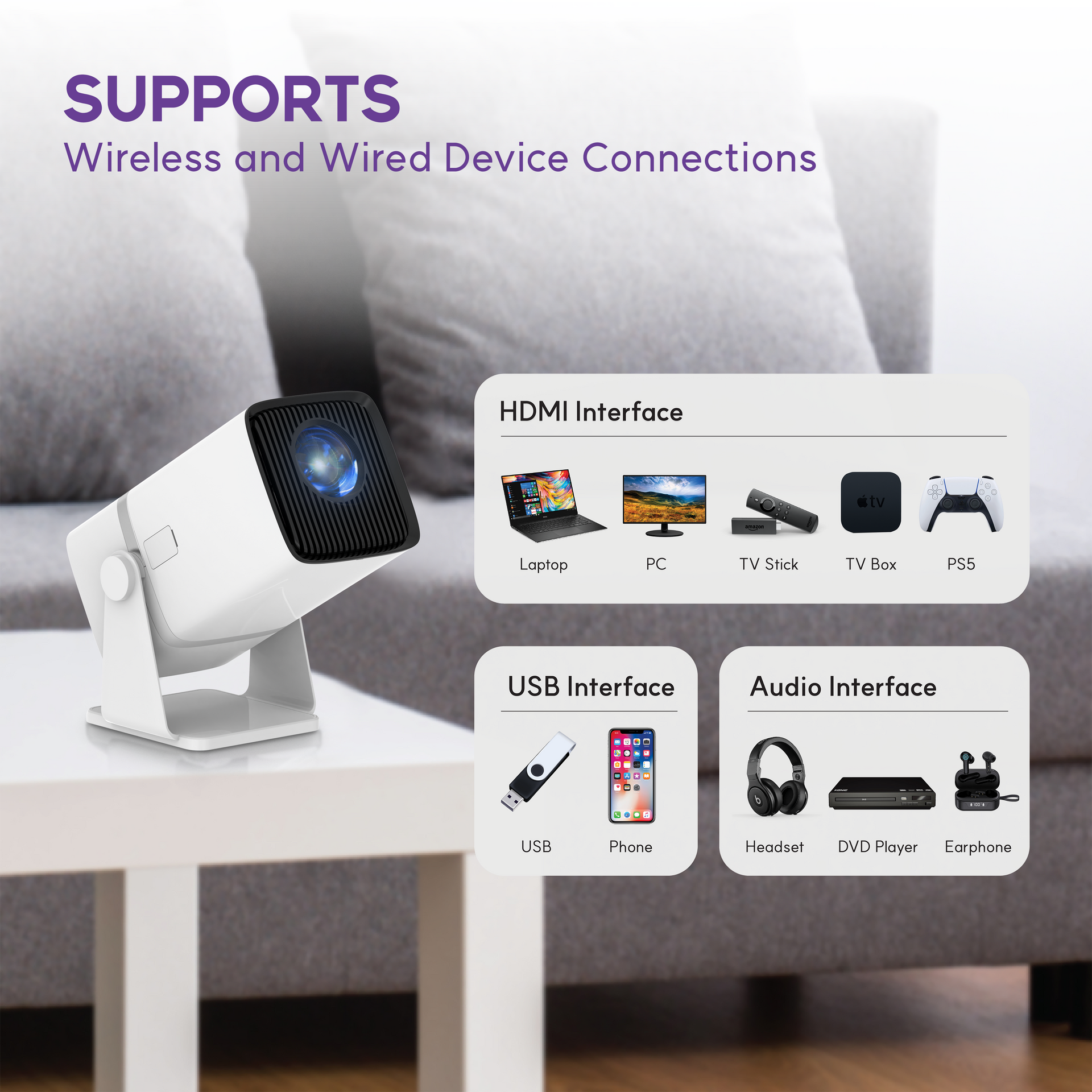 Mini Projector with 5G WiFi, 1080P Supported, Portable Projector