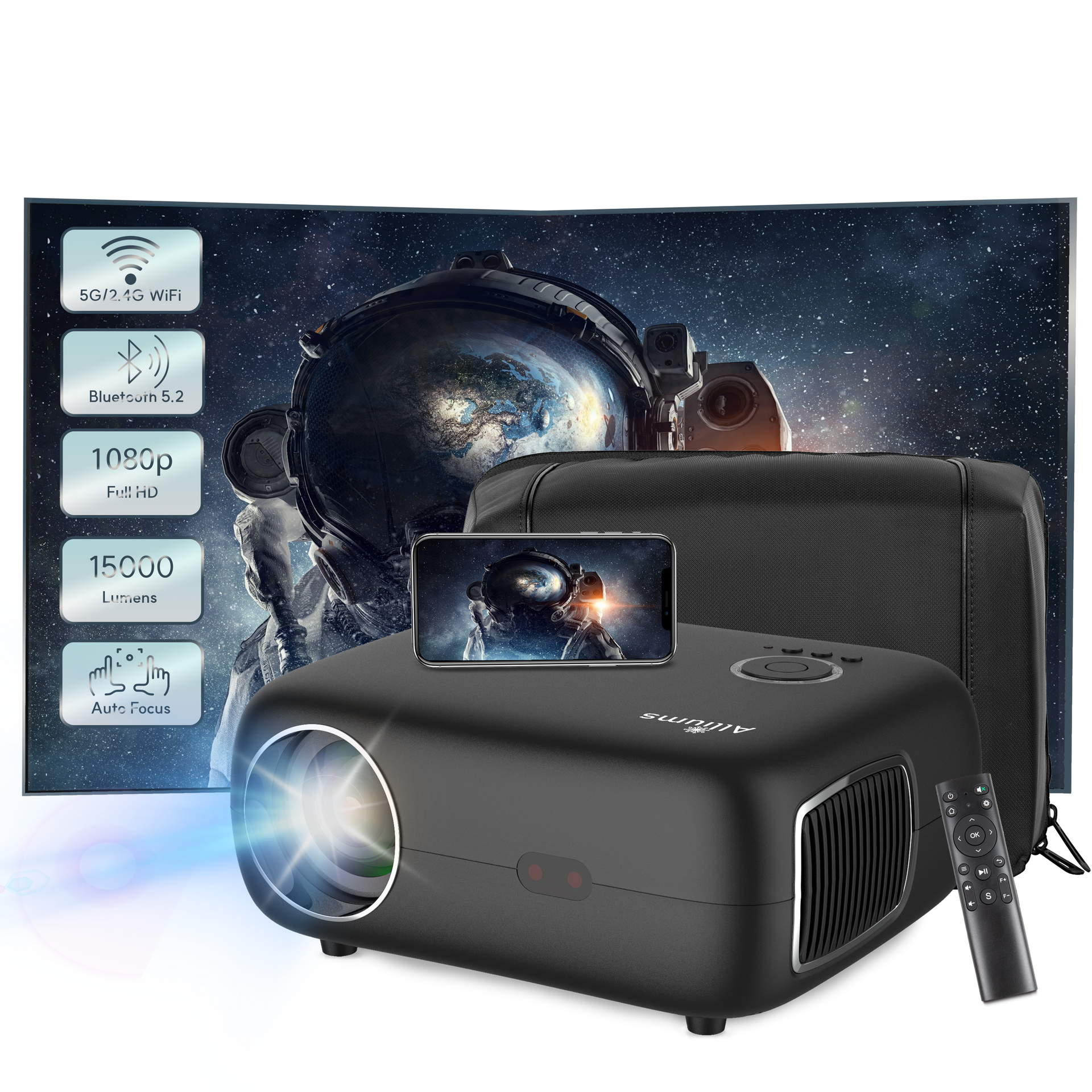[Auto Focus & Keystone]  Mini Projector with Native 1080p