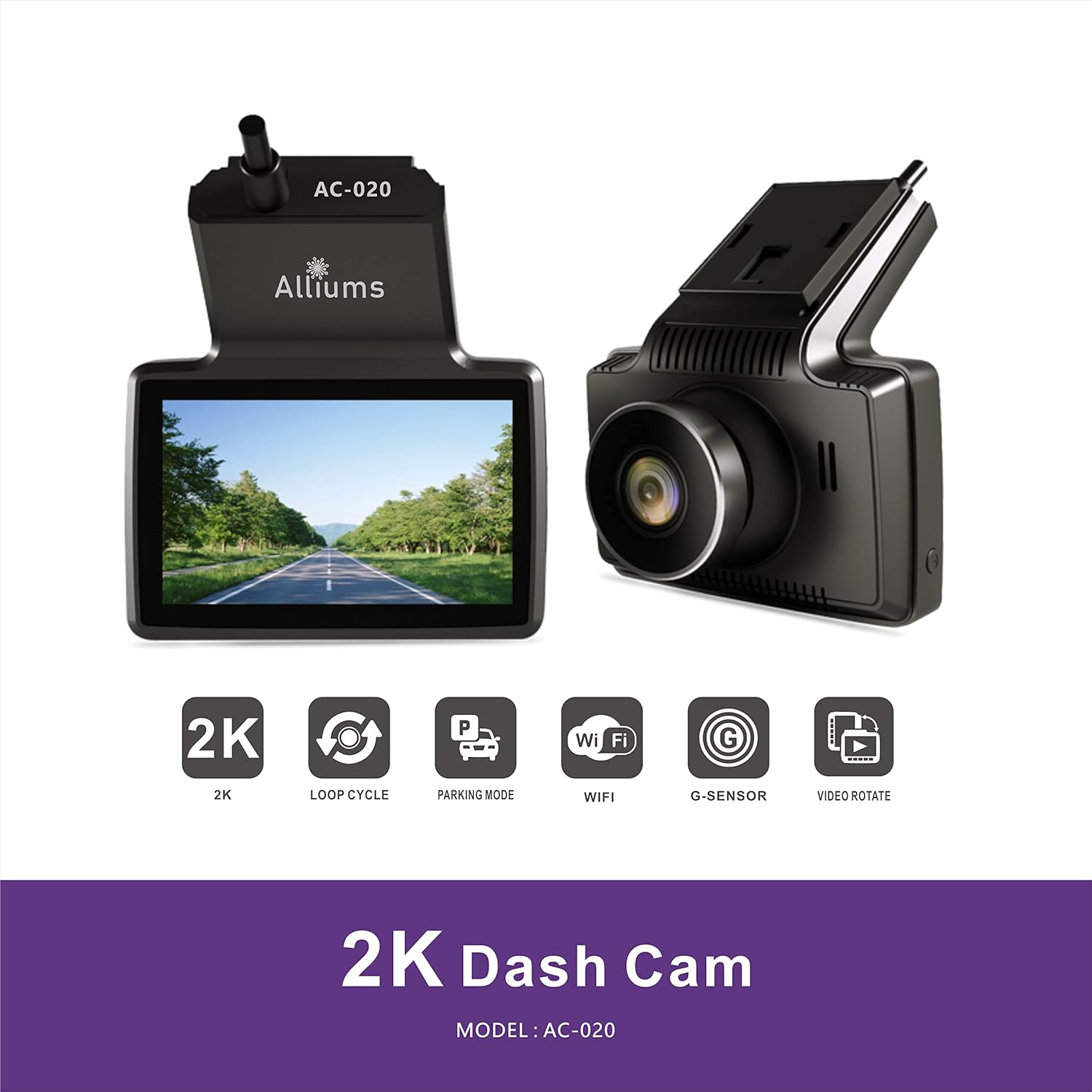 2K Dash Cam with Front and Rear Camera