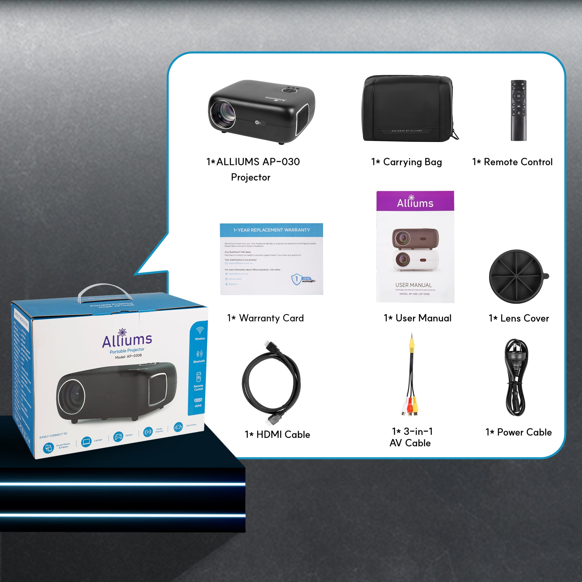 [Auto Focus & Keystone]  Mini Projector with Native 1080p